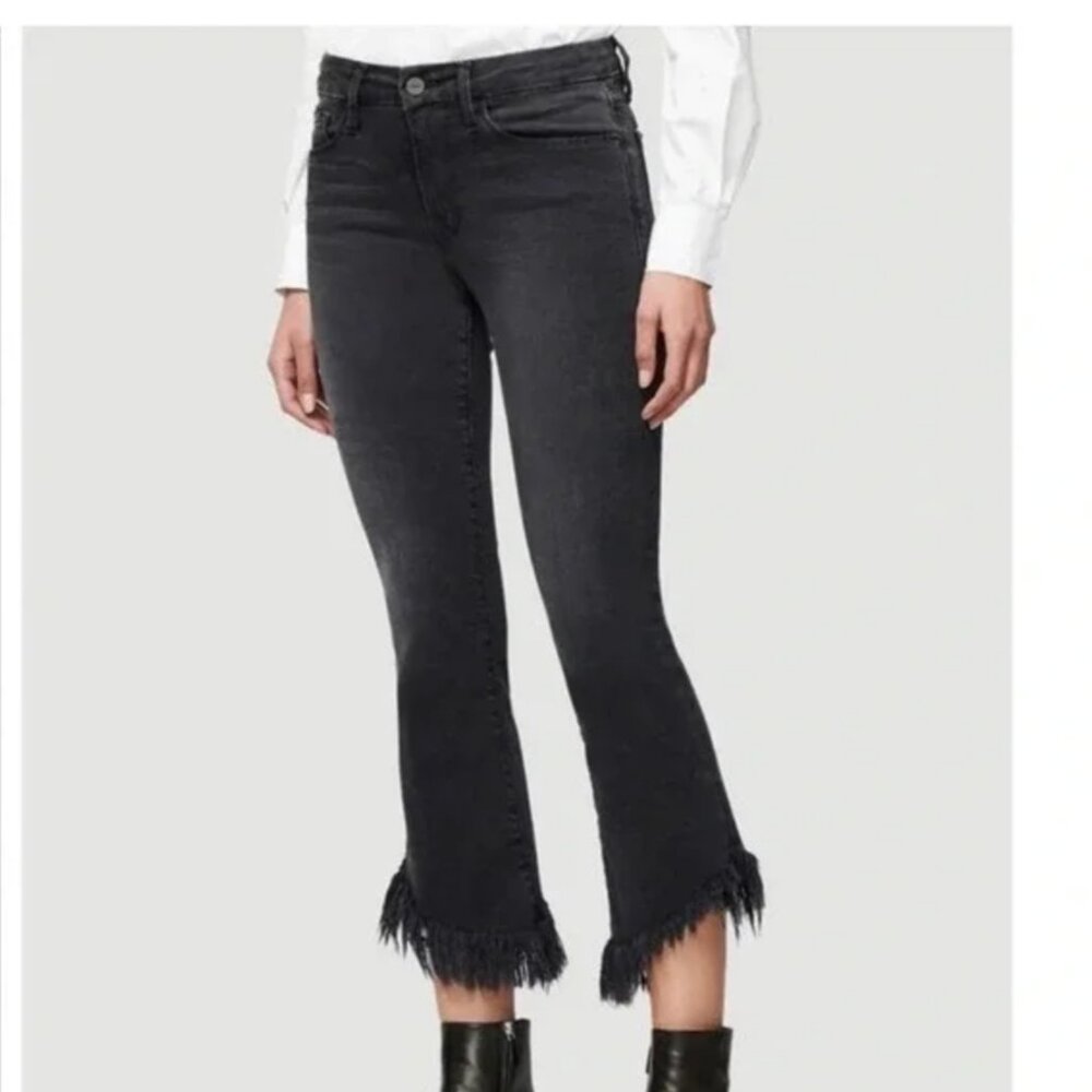 Frame Le Crop Mini Boot Jeans Faded Black Frayed Hem